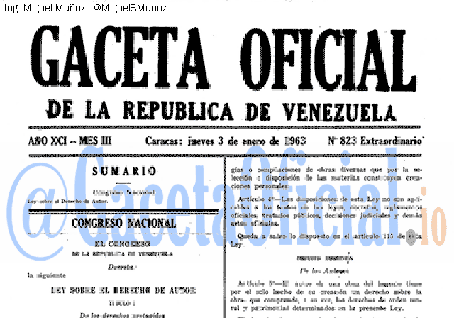 Gaceta Oficial 823 del 3 Enero 1963