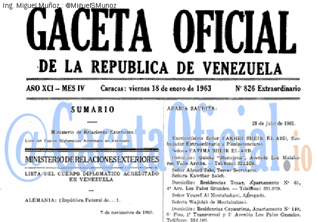 Gaceta Oficial 826 del 18 Enero 1963