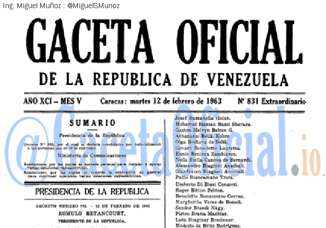 Gaceta Oficial 831 del 12 Febrero 1963