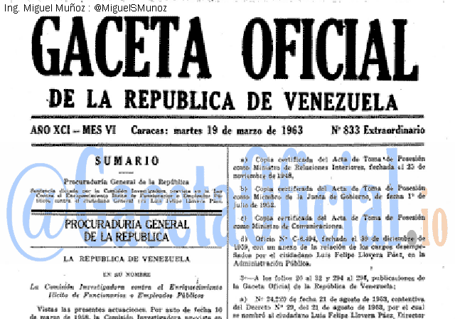 Gaceta Oficial 833 del 19 Marzo 1963