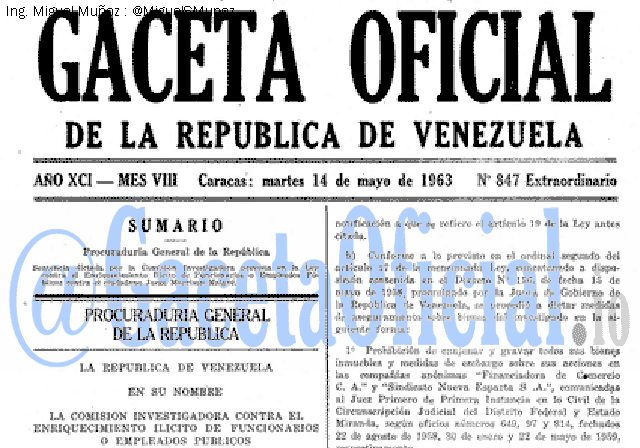 Gaceta Oficial 847 del 14 Mayo 1963