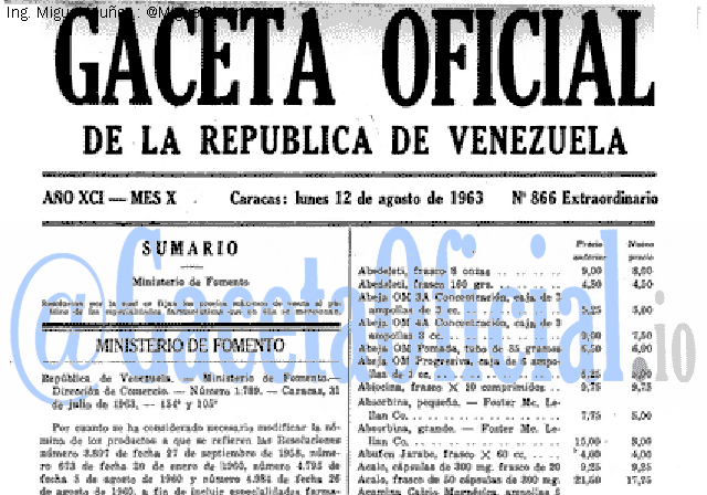 Gaceta Oficial 866 del 12 Agosto 1963