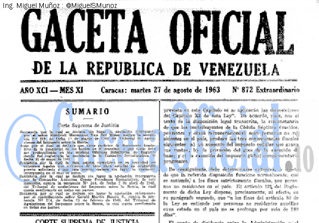 Gaceta Oficial 872 del 27 Agosto 1963