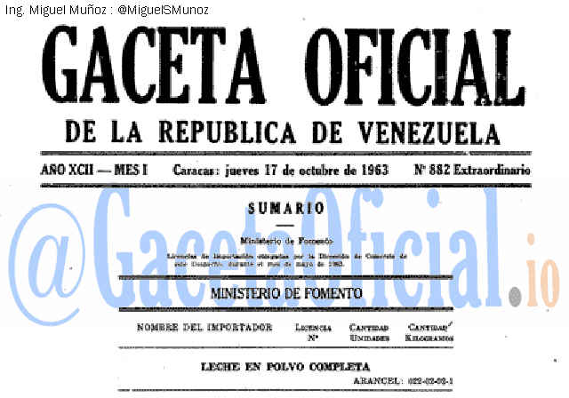 Gaceta Oficial 882 del 17 Octubre 1963