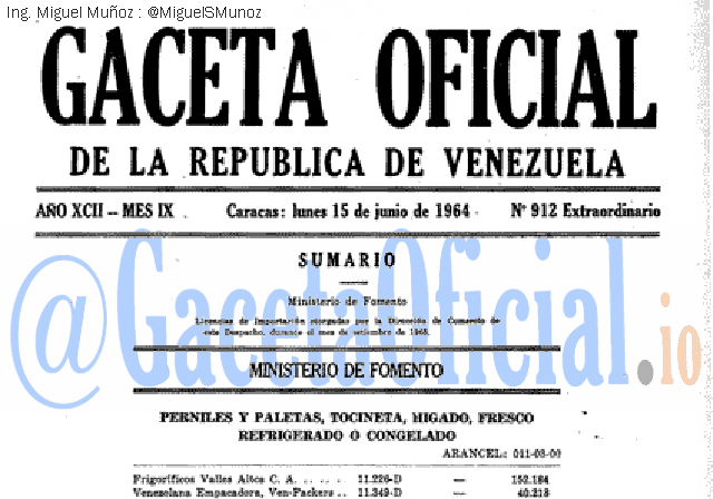 Gaceta Oficial 912 del 15 Junio 1964