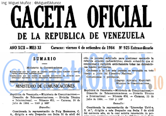 Gaceta Oficial 925 del 4 Septiembre 1964