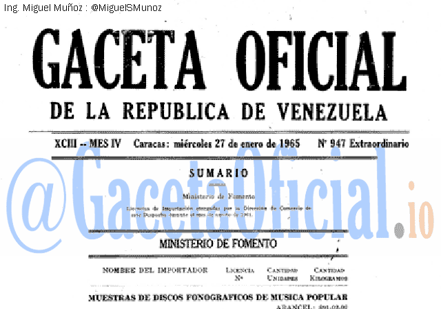 Gaceta Oficial 947 del 27 Enero 1965