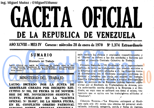 Gaceta Oficial 1374 del 28 Enero 1970
