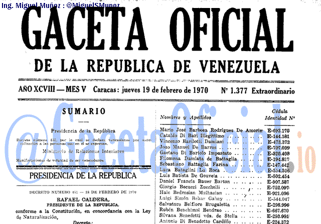 Gaceta Oficial 1377 del 19 Febrero 1970