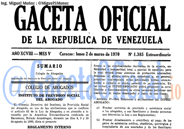 Gaceta Oficial 1385 del 2 Marzo 1970