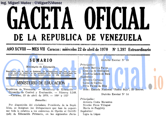 Gaceta Oficial 1397 del 22 Abril 1970