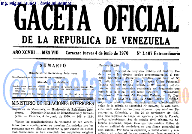 Gaceta Oficial 1407 del 4 Junio 1970