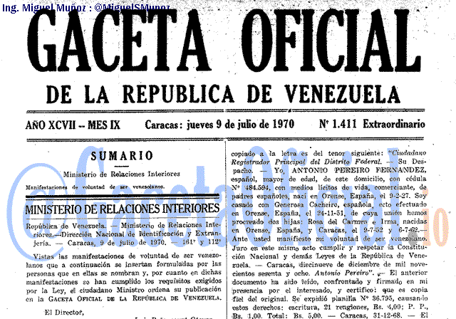 Gaceta Oficial 1411 del 9 Julio 1970