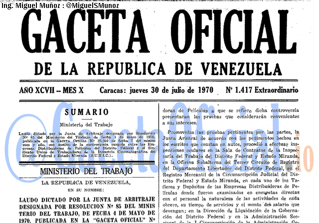 Gaceta Oficial 1417 del 30 Julio 1970