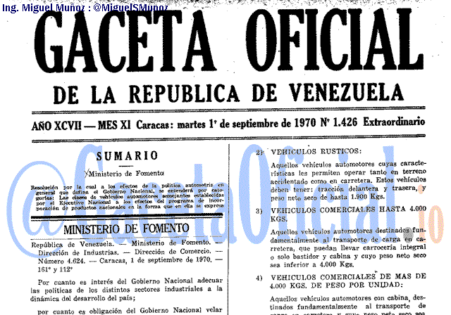 Gaceta Oficial 1426 del 1 Septiembre 1970