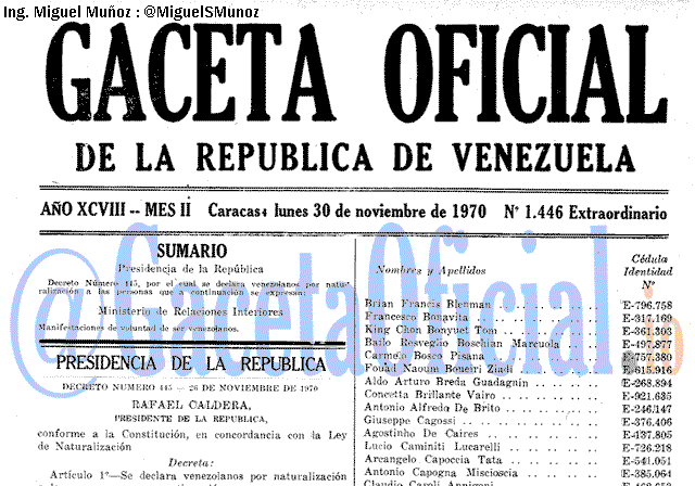 Gaceta Oficial 1446 del 30 Noviembre 1970