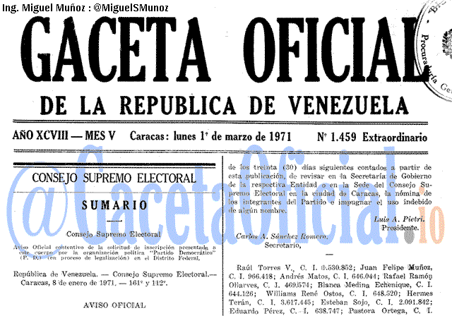 Gaceta Oficial 1459 del 1 Marzo 1971