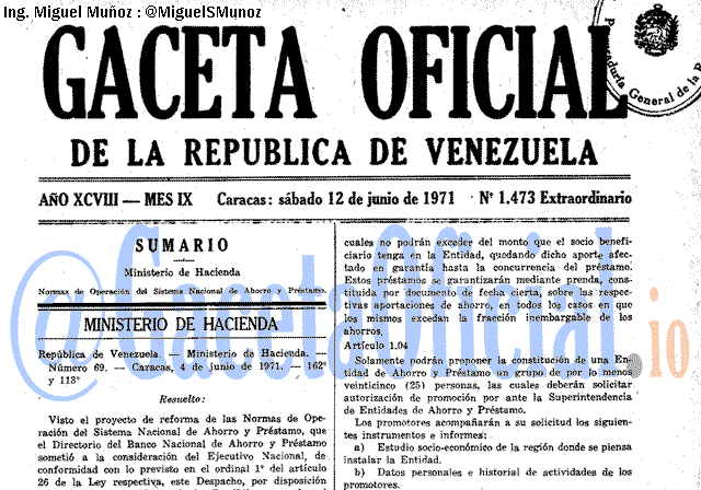 Gaceta Oficial 1473 del 12 Junio 1971