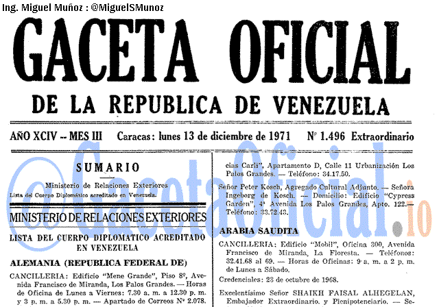Gaceta Oficial 1496 del 12 Diciembre 1971
