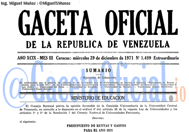 Gaceta Oficial 1499 del 29 Diciembre 1971