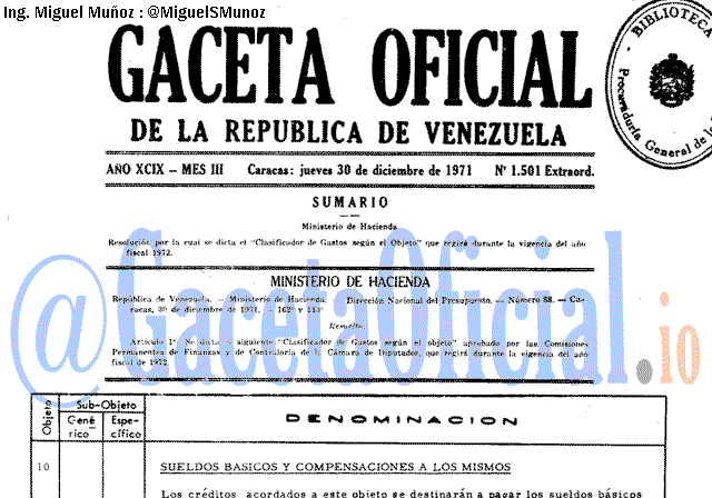 Gaceta Oficial 1501 del 30 Diciembre 1971