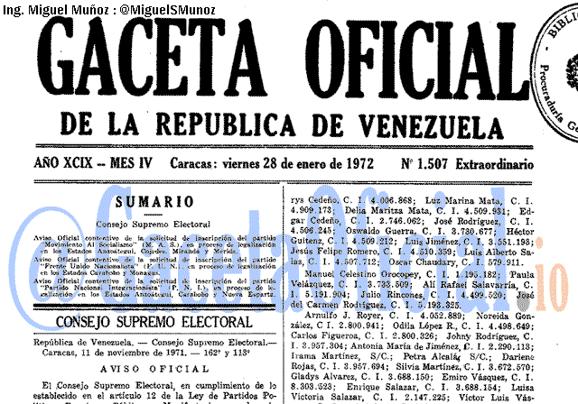 Gaceta Oficial 1507 del 28 Enero 1972