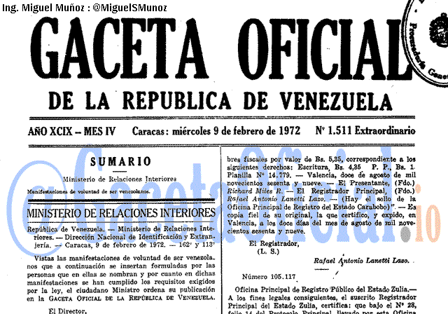 Gaceta Oficial 1511 del 9 Febrero 1972