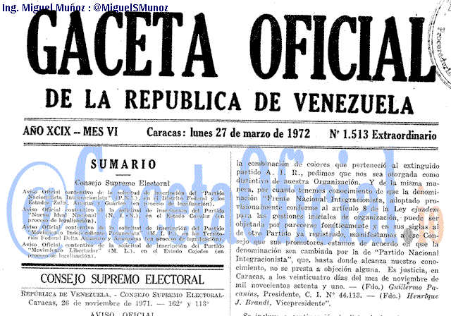 Gaceta Oficial 1513 del 27 Marzo 1972