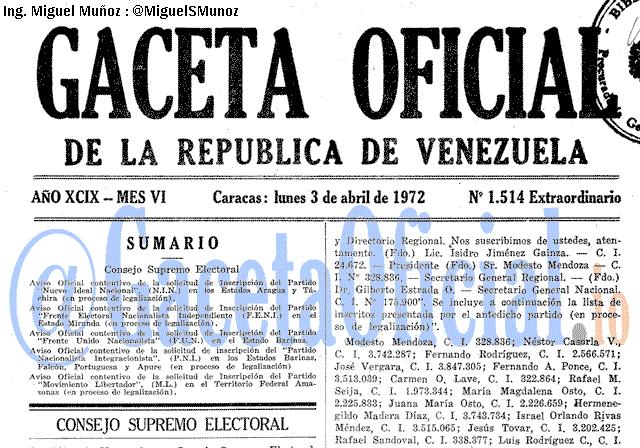 Gaceta Oficial 1514 del 3 Abril 1972