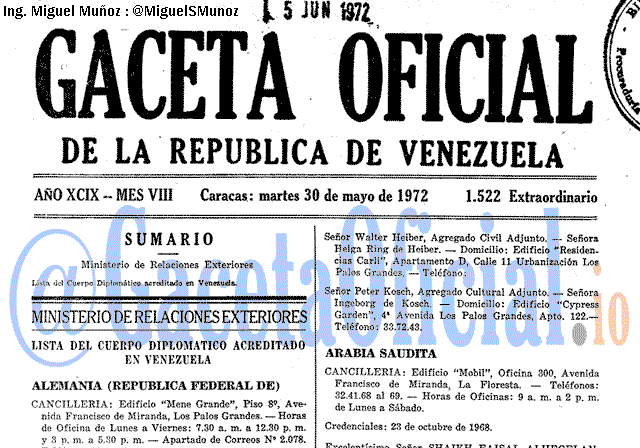 Gaceta Oficial 1522 del 30 Mayo 1972