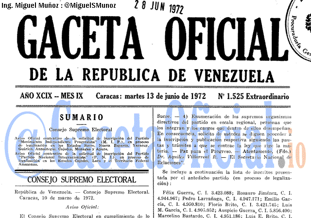 Gaceta Oficial 1525 del 13 Junio 1972