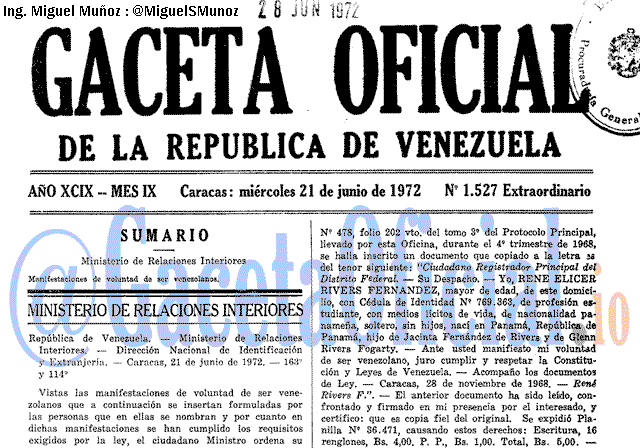 Gaceta Oficial 1527 del 21 Junio 1972