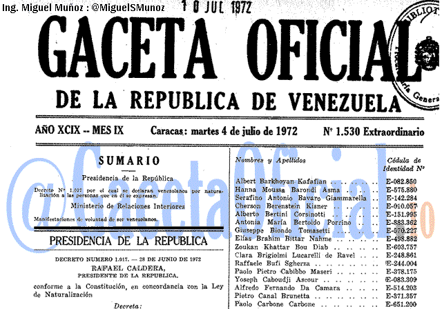 Gaceta Oficial 1530 del 4 Julio 1972