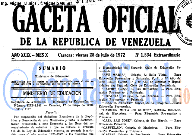 Gaceta Oficial 1534 del 28 Julio 1972