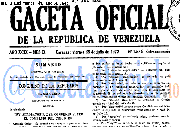 Gaceta Oficial 1535 del 28 Julio 1972