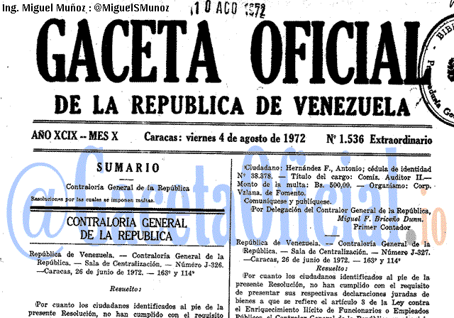 Gaceta Oficial 1536 del 4 Agosto 1972