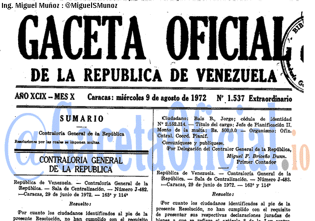 Gaceta Oficial 1537 del 9 Agosto 1972