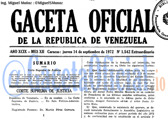 Gaceta Oficial 1542 del 14 Septiembre 1972