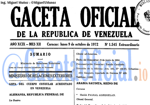 Gaceta Oficial 1545 del 9 Octubre 1972