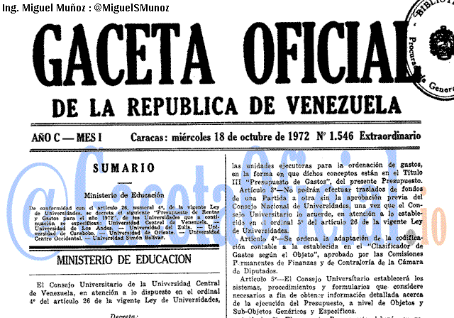 Gaceta Oficial 1546 del 18 Octubre 1972