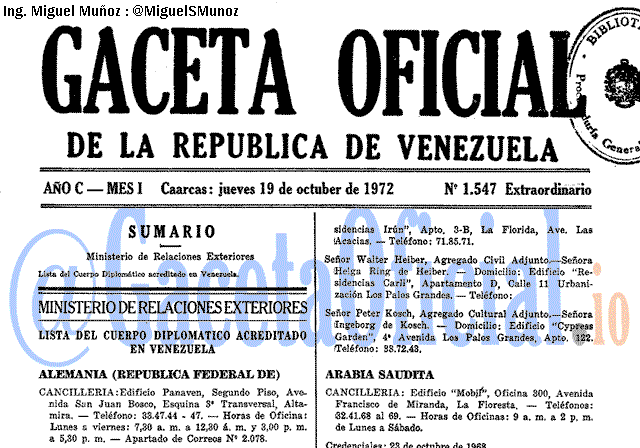 Gaceta Oficial 1547 del 19 Octubre 1972