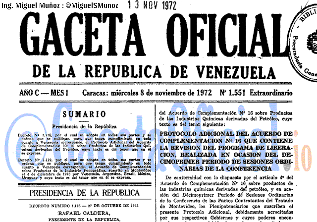 Gaceta Oficial 1551 del 8 Noviembre 1972