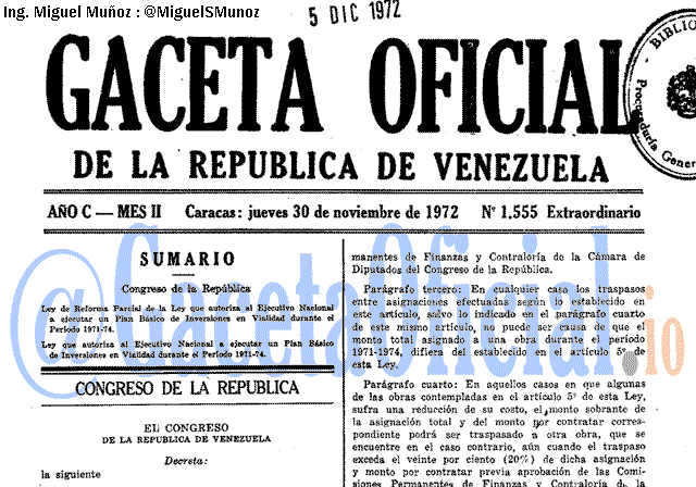 Gaceta Oficial 1555 del 30 Noviembre 1972