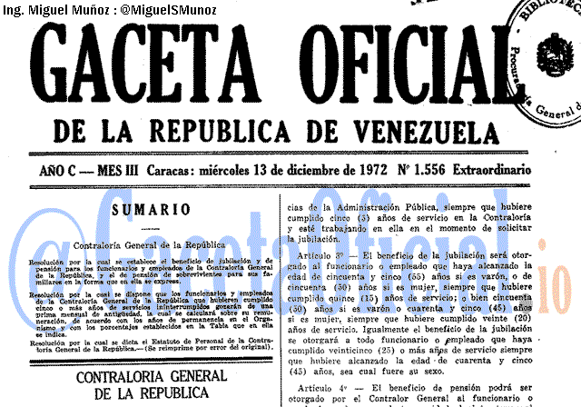 Gaceta Oficial 1556 del 13 Diciembre 1972