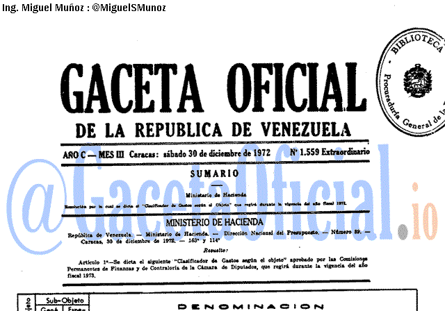 Gaceta Oficial 1559 del 30 Diciembre 1972
