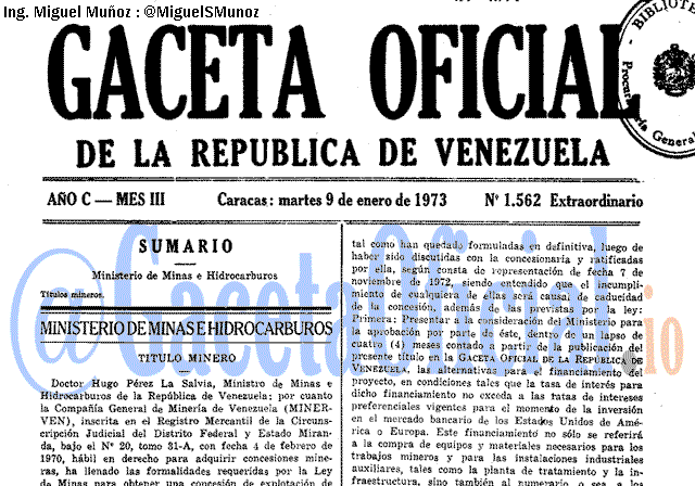 Gaceta Oficial 1562 del 9 Enero 1973