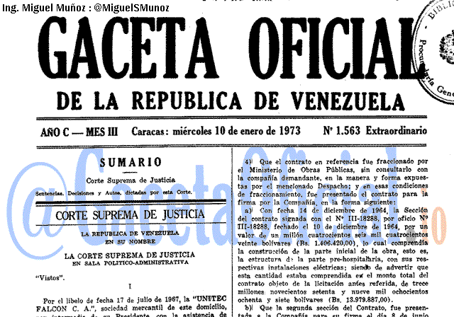 Gaceta Oficial 1563 del 10 Enero 1973