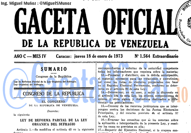 Gaceta Oficial 1564 del 18 Enero 1973