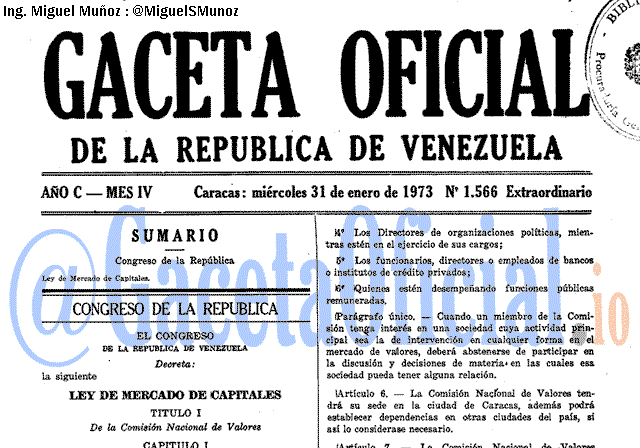 Gaceta Oficial 1566 del 31 Enero 1973