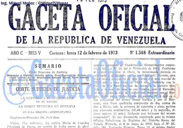 Gaceta Oficial 1568 del 12 Febrero 1973